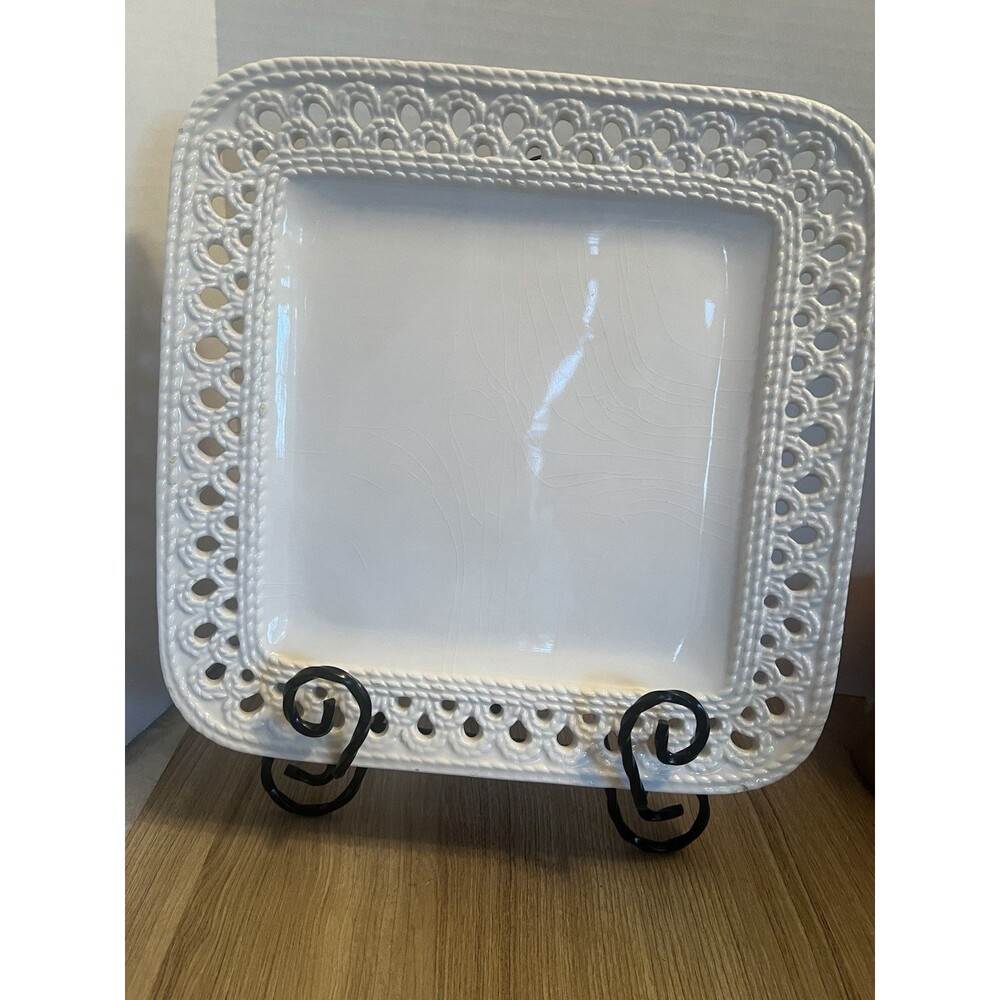 Stefani Made In Italy White Ceramic Serving Platter Embossed READ